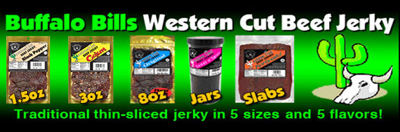 Buffalo Bills Western Cut Beef Jerky - Traditional thin-sliced jerky in 5 sizes and 5 flavors