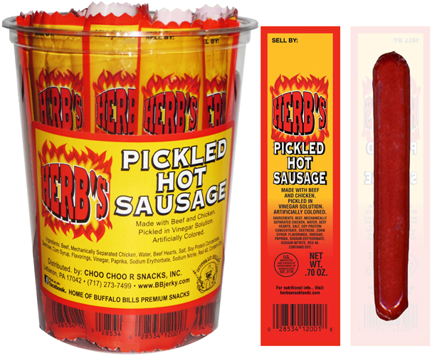 Herb’s Pickled Hot Sausages 0.7oz Wrapped - 24-ct Cups