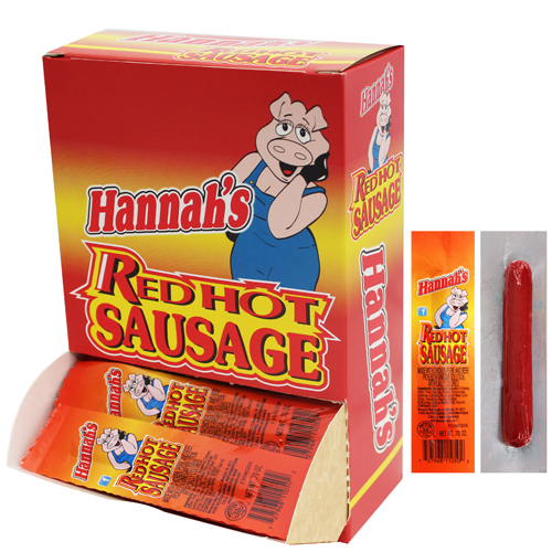 Hannah's Red Hot Pickled 0.7oz Sausages (With Pork) - 50-ct Boxes